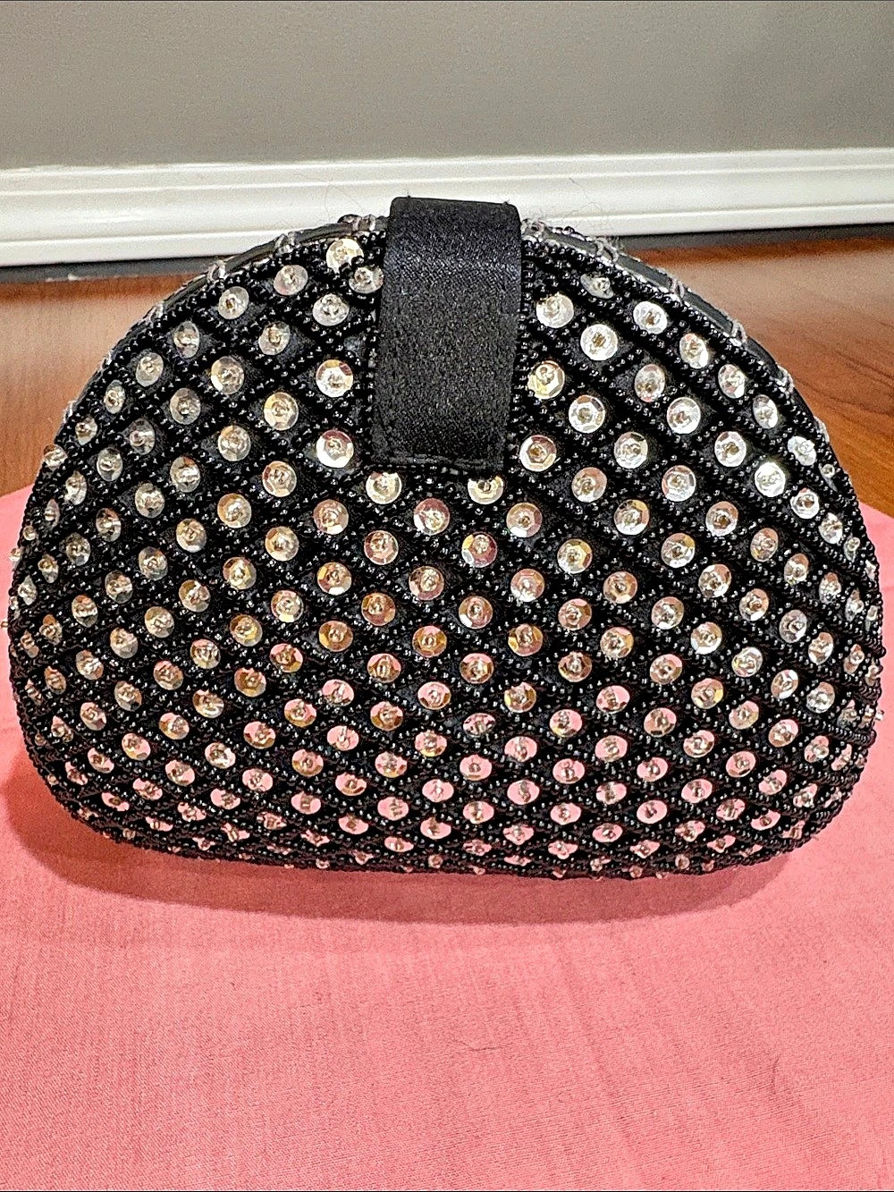Expressions NYC Rhinestone Embellished Clutch in Black & Gold